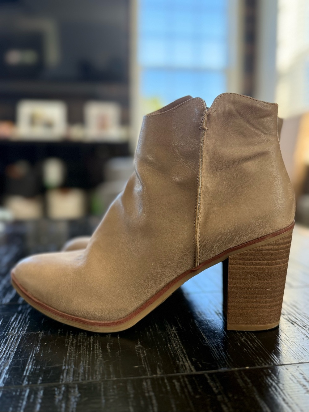 Women's Taupe Leather Block Heel Ankle Boots by Mia size 10